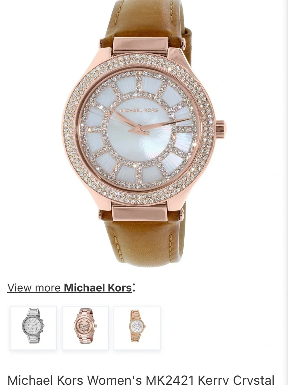 Michael Kors Rose Gold Tone Watch with Brown Leather Strap